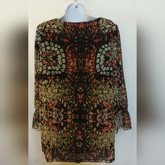 Cato Bohemian Floral Print Women's Peasant Top Multicolor Long Sleeves Size L - Picture 4 of 13